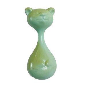 Vintage Hard Plastic Celluloid Monkey Baby Rattle Toy Green Infant